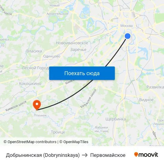 Добрынинская (Dobryninskaya) to Первомайское map
