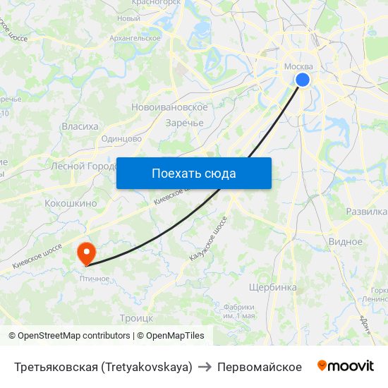 Третьяковская (Tretyakovskaya) to Первомайское map