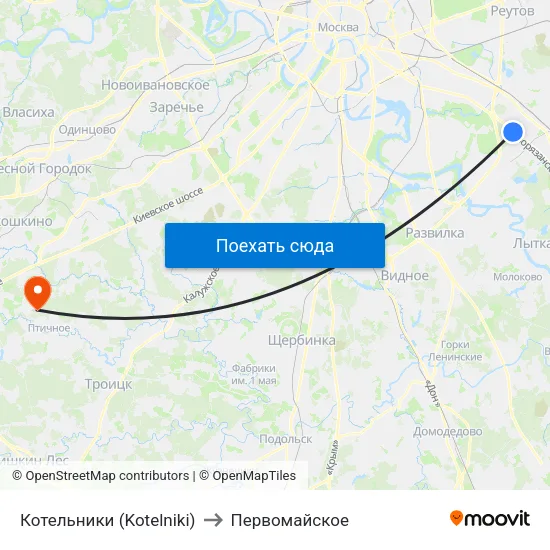 Котельники (Kotelniki) to Первомайское map