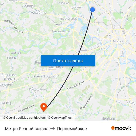 Метро Речной вокзал to Первомайское map
