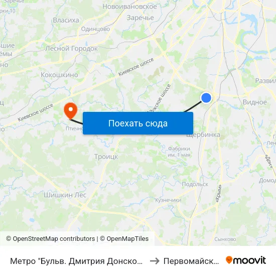 Метро "Бульв. Дмитрия Донского" to Первомайское map