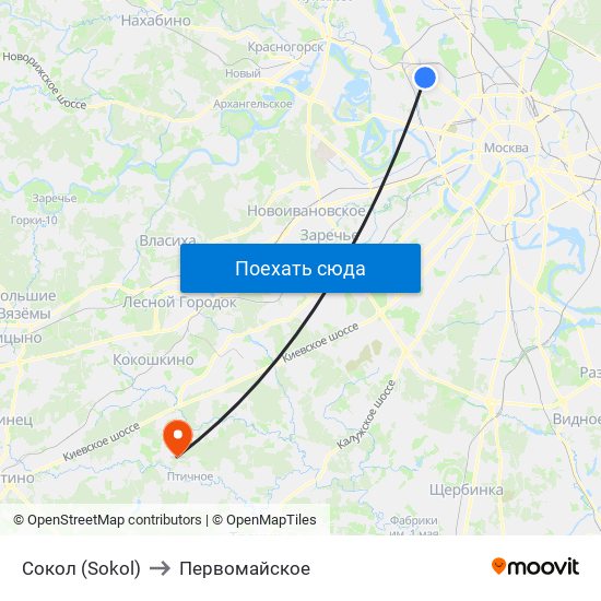 Сокол (Sokol) to Первомайское map
