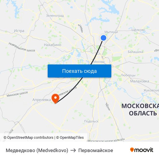 Медведково (Medvedkovo) to Первомайское map