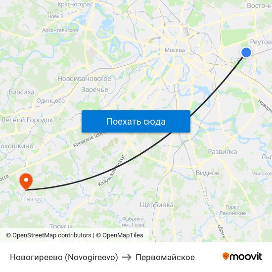 Новогиреево (Novogireevo) to Первомайское map
