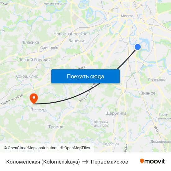 Коломенская (Kolomenskaya) to Первомайское map