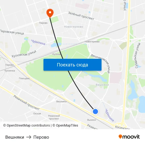 Вешняки to Перово map