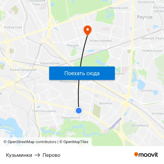 Кузьминки to Перово map