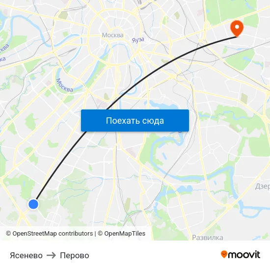 Ясенево to Перово map