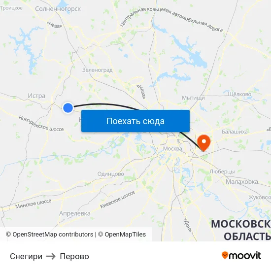 Снегири to Перово map