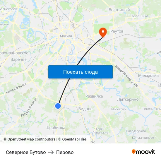 Северное Бутово to Перово map