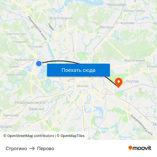 Строгино to Перово map