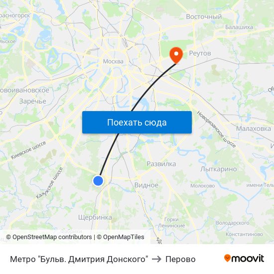 Метро "Бульв. Дмитрия Донского" to Перово map