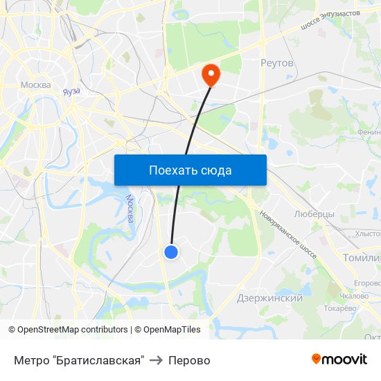 Метро "Братиславская" to Перово map