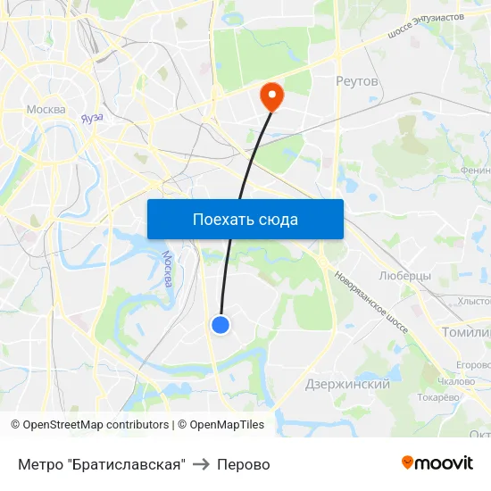 Метро "Братиславская" to Перово map