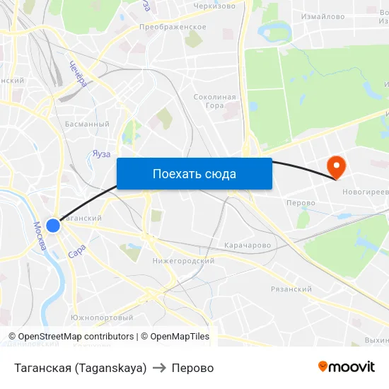 Таганская (Taganskaya) to Перово map