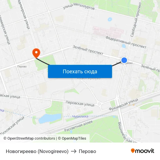 Новогиреево (Novogireevo) to Перово map