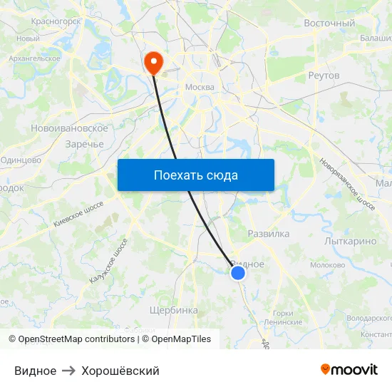 Видное to Хорошёвский map