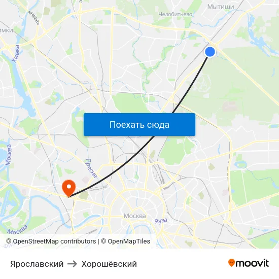 Ярославский to Хорошёвский map