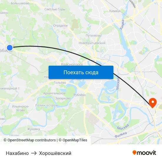 Нахабино to Хорошёвский map