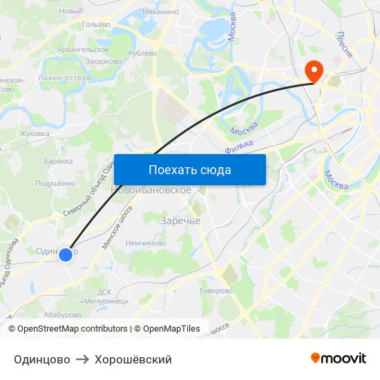Одинцово to Хорошёвский map