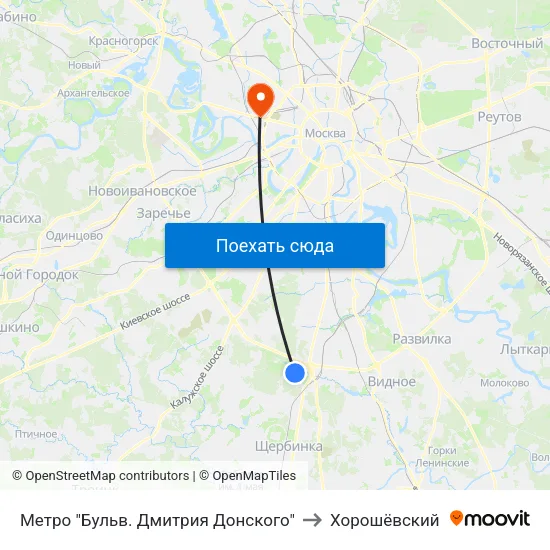 Метро "Бульв. Дмитрия Донского" to Хорошёвский map
