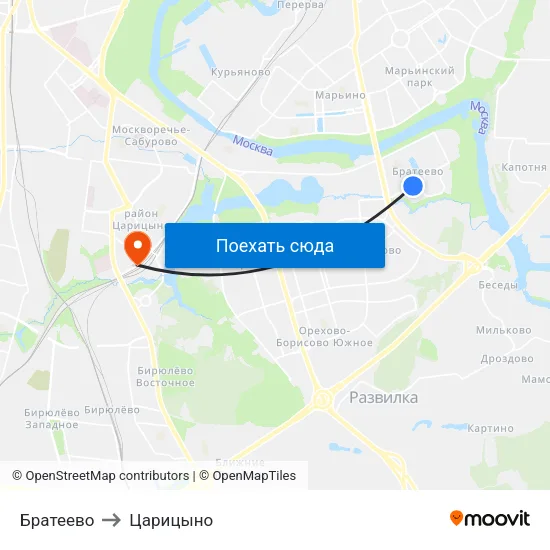 Братеево to Царицыно map