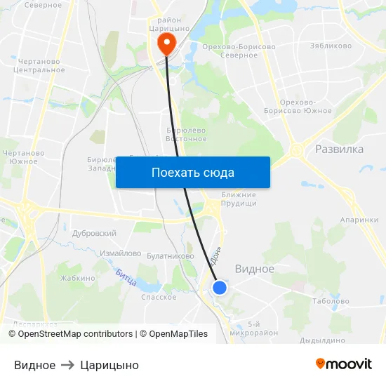 Видное to Царицыно map