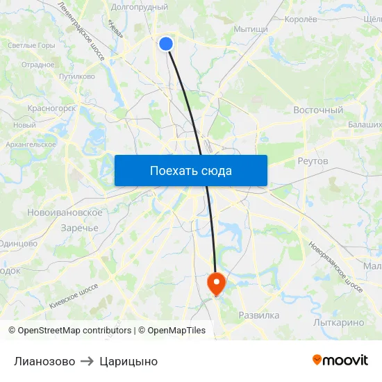 Лианозово to Царицыно map