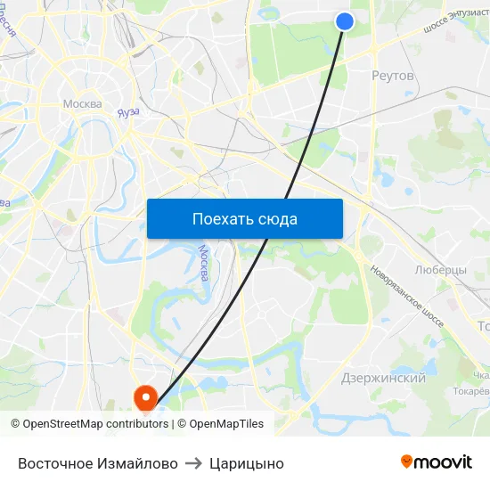 Восточное Измайлово to Царицыно map