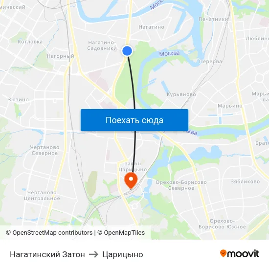 Нагатинский Затон to Царицыно map