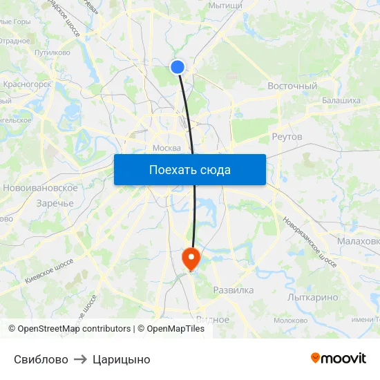 Свиблово to Царицыно map