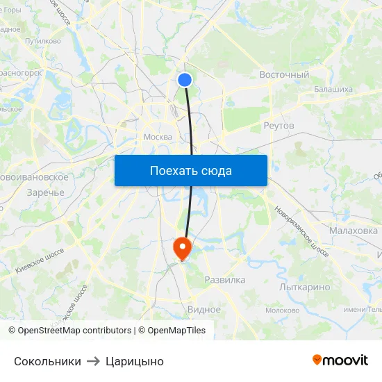 Сокольники to Царицыно map