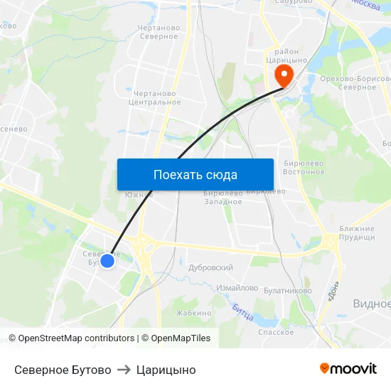 Северное Бутово to Царицыно map