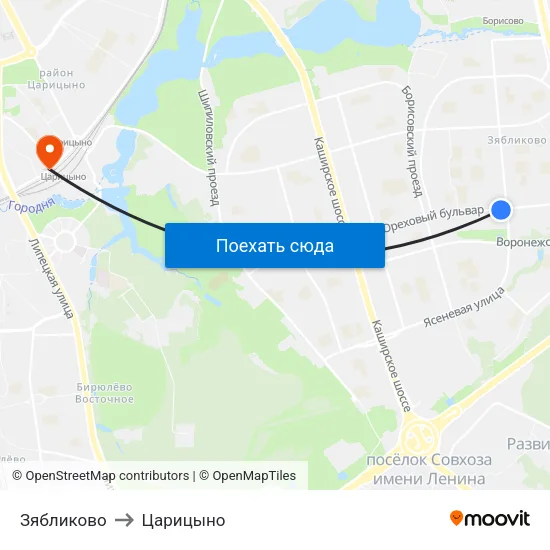 Зябликово to Царицыно map