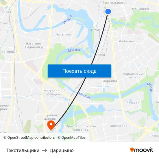 Текстильщики to Царицыно map