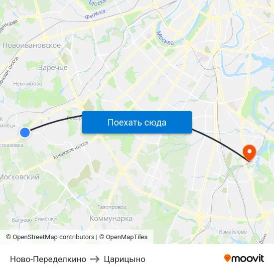 Ново-Переделкино to Царицыно map