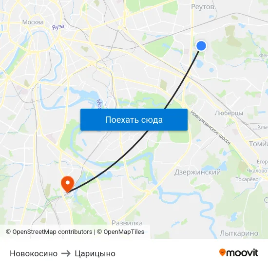 Новокосино to Царицыно map