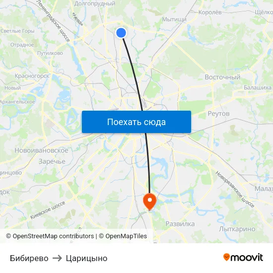 Бибирево to Царицыно map