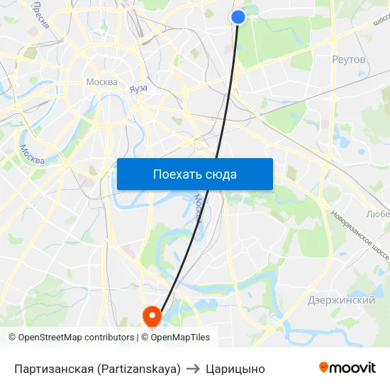 Партизанская (Partizanskaya) to Царицыно map