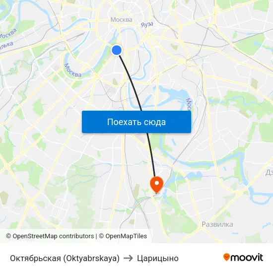 Октябрьская (Oktyabrskaya) to Царицыно map