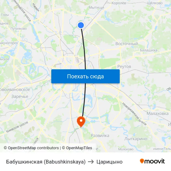 Бабушкинская (Babushkinskaya) to Царицыно map