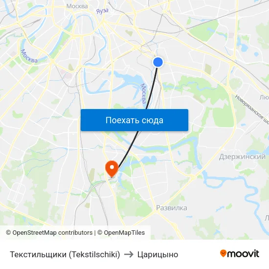 Текстильщики (Tekstilschiki) to Царицыно map