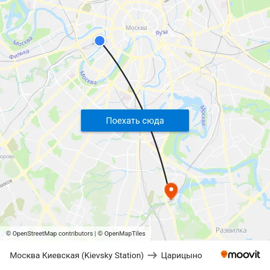 Москва Киевская (Kievsky Station) to Царицыно map