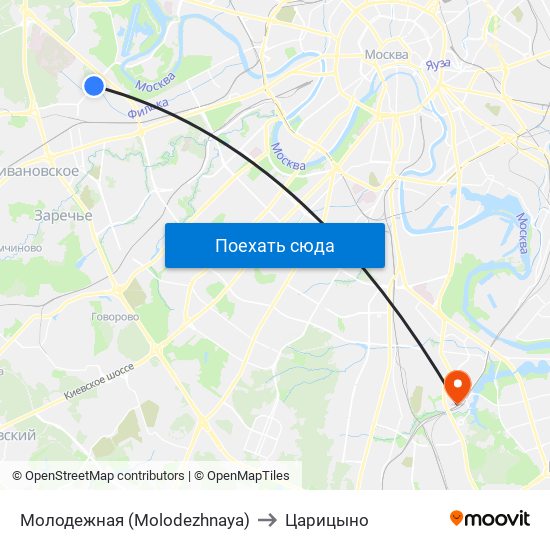 Молодежная (Molodezhnaya) to Царицыно map