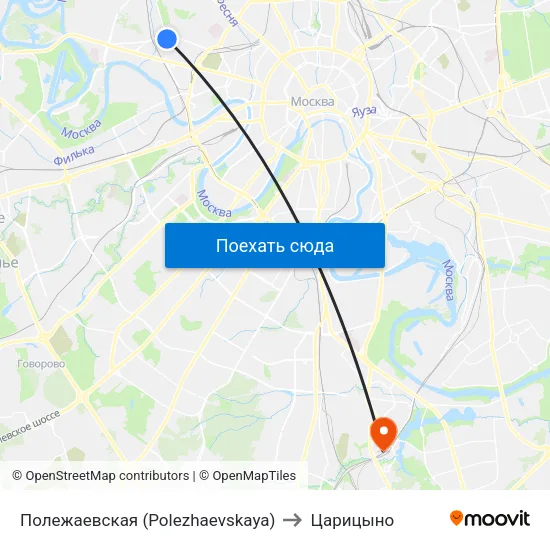 Полежаевская (Polezhaevskaya) to Царицыно map