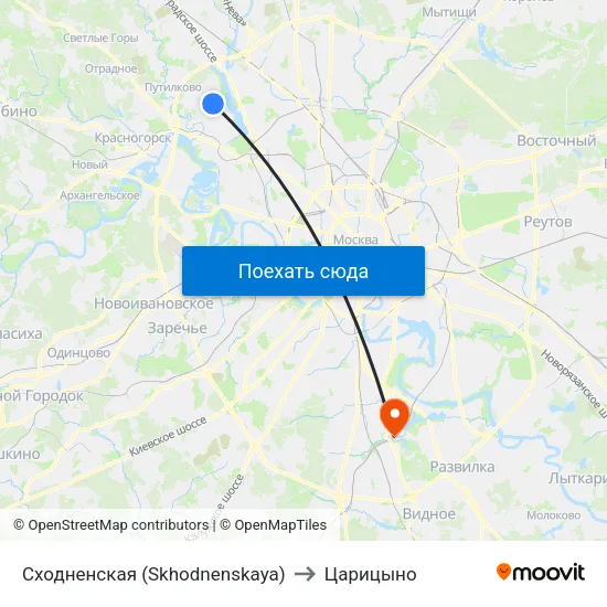 Сходненская (Skhodnenskaya) to Царицыно map