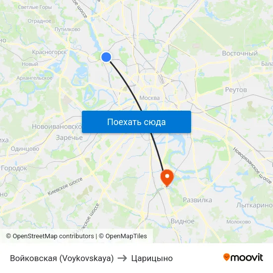Войковская (Voykovskaya) to Царицыно map