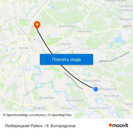 Люберецкий Район to Богородское map