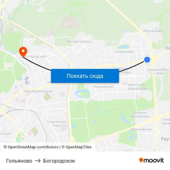 Гольяново to Богородское map