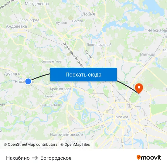 Нахабино to Богородское map